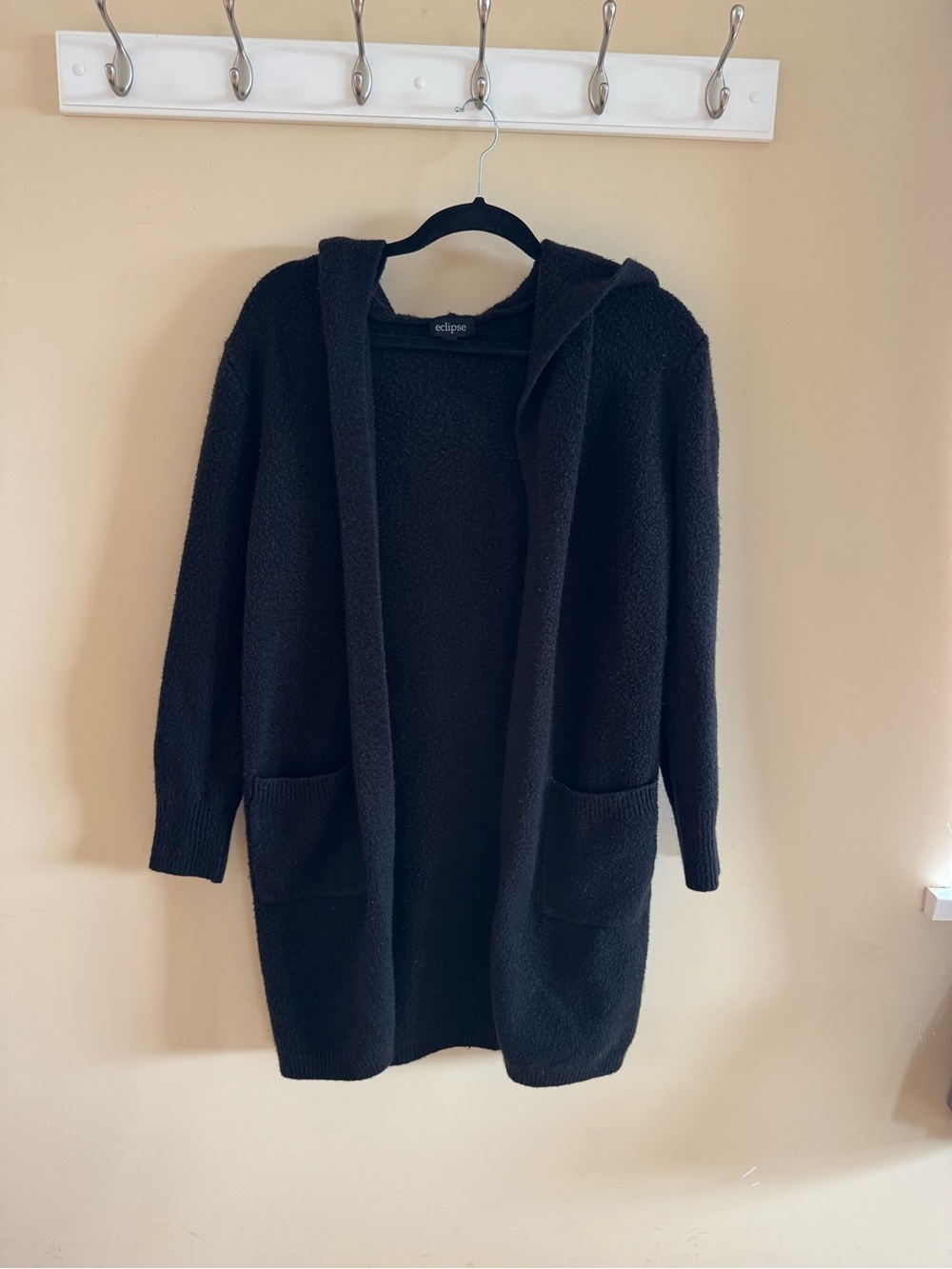 Eclipse Black Hooded Open-Front Knit Cardigan